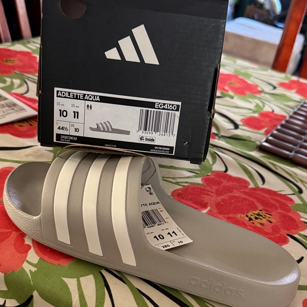 Adidas Adilette Aqua Slides in Light Gray and White